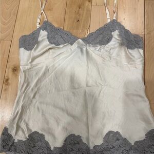 Express Ivory Silk Cami with Gray Lace